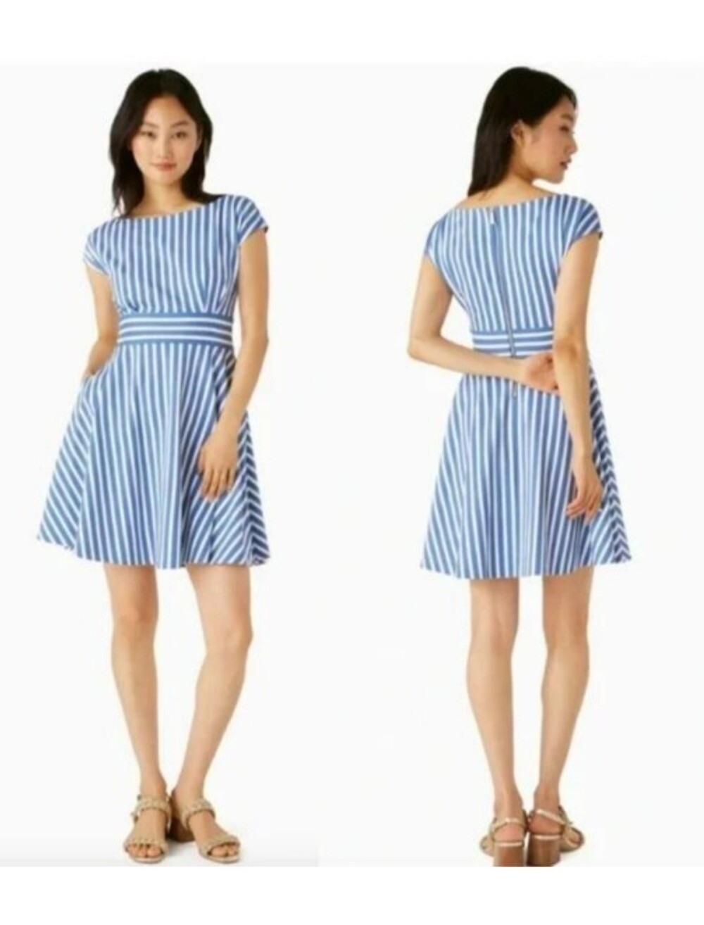 Kate Spade Basket Stripe Ponte Fiorella Dress Blue White With Pockets